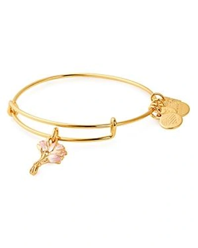 Shop Alex And Ani Pink Tulips Expandable Charm Bracelet In Gold