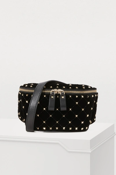 Shop Valentino Gavarani Rockstud Velvet Belt Bag In Black