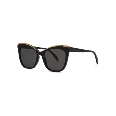 Shop Alexander Mcqueen Black Embellished Sunglasses