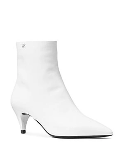Shop Michael Michael Kors Women's Blaine Leather Flex Kitten Heel Booties In Optic White
