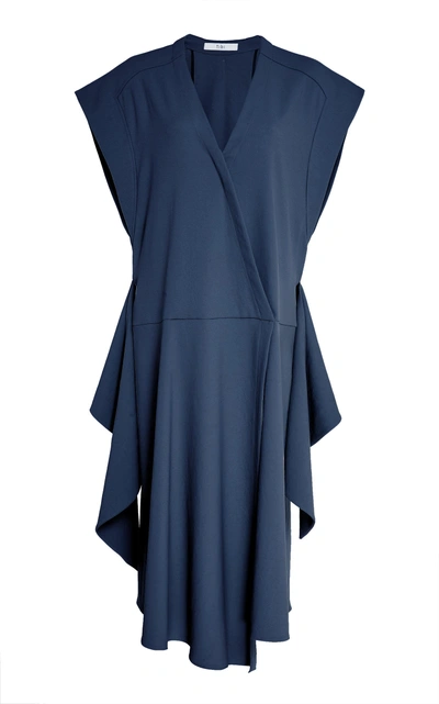 Shop Tibi Chalky Draped Crepe Wrap Dress In Navy