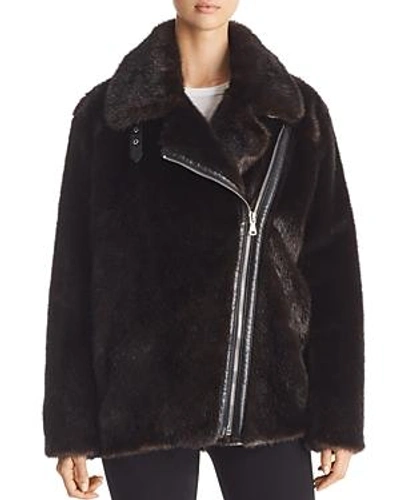 Shop Kendall + Kylie Kendall And Kylie Oversized Faux Mink Moto Jacket In Brown