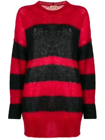 Shop N°21 Striped Mid-length Sweater In Red