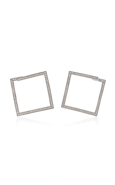 Shop Lynn Ban Jewelry Rhodium-plated Silver Diamond Hoop Earrings