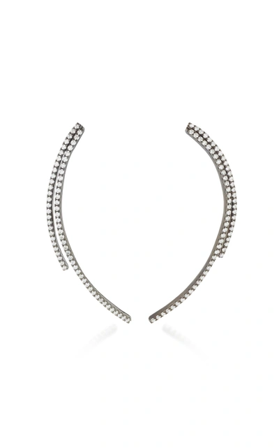 Shop Lynn Ban Jewelry Sickle Rhodium-plated Silver Diamond Earrings