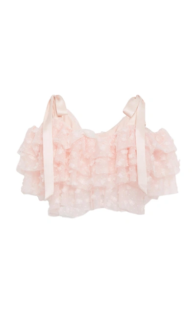 Shop Rodarte Tiered Embroidered Tulle Top In Pink