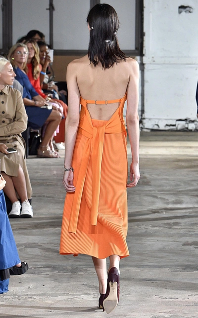 Shop Tibi Ribbed-knit Midi Skirt In Orange