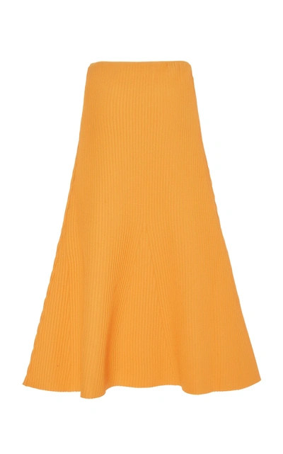 Shop Tibi Ribbed-knit Midi Skirt In Orange