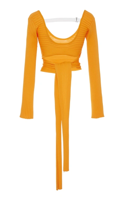 Shop Tibi Cutout Ribbed-knit Top In Orange
