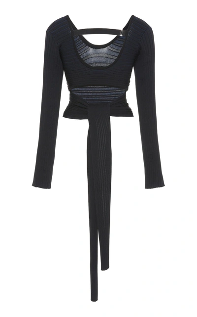Shop Tibi Cutout Ribbed-knit Top In Black