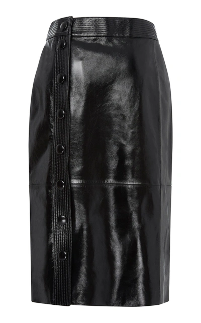 Shop Givenchy Button-detailed Patent-leather Midi Skirt In Black