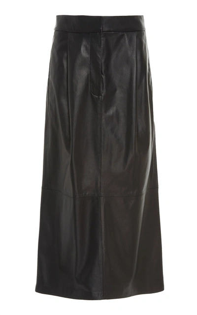 Shop Tibi Tissue Leather Pleated Skirt In Black