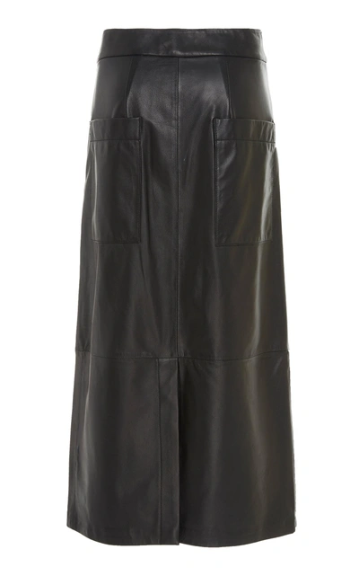 Shop Tibi Tissue Leather Pleated Skirt In Black