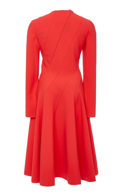Shop Oscar De La Renta Pleated Wool-blend Cady Midi Dress In Red