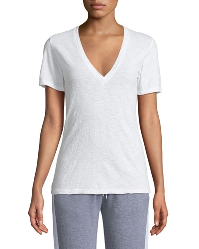 Monrow V-neck Short-sleeve Slub Jersey Tee In White