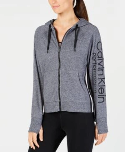 Shop Calvin Klein Performance French Terry Logo Zip Hoodie In Black Heather Charcoal