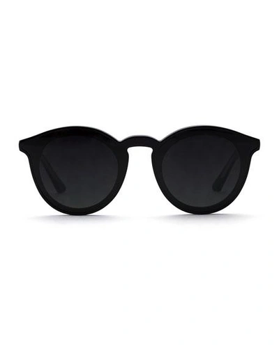 Shop Krewe Collins Round Monochromatic Acetate Sunglasses W/ Nylon Overlay Lens In Black