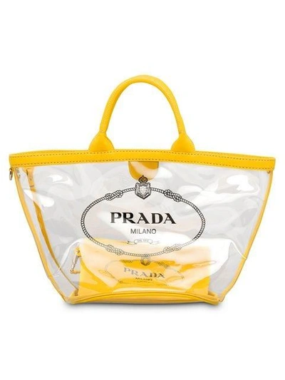 Shop Prada Transparent Logo Tote - Yellow