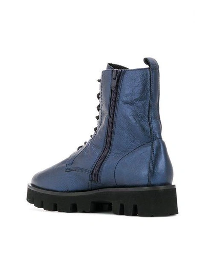 Shop Hogl Flat Lace-up Boots In Blue