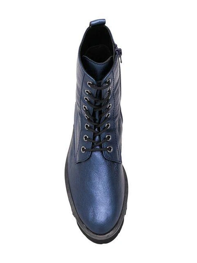 Shop Hogl Flat Lace-up Boots In Blue