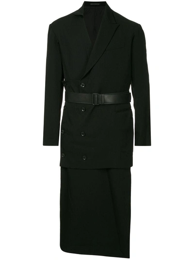 Shop Yohji Yamamoto Layered Double-breasted Coat - Black
