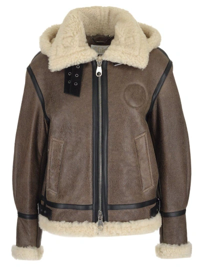 Shop Chloé Hooded Shearling Jacket In Brown