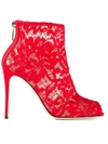 Dolce & Gabbana Lace And Suede Button-down Boots In Red