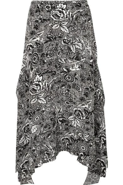 Shop Jw Anderson Asymmetric Printed Silk Midi Skirt In Black
