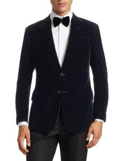Shop Giorgio Armani Stretch Solid Velvet Dinner Jacket In Navy