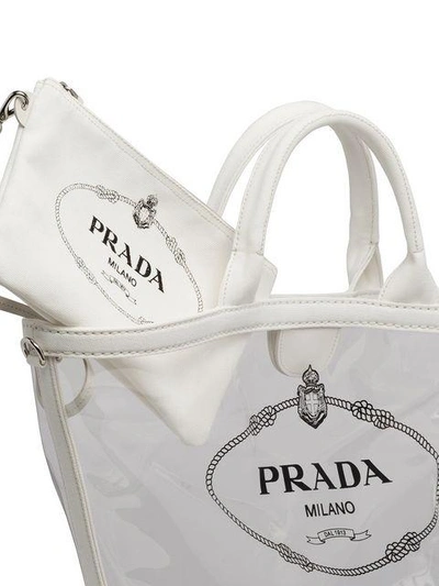 Shop Prada Sheer Logo Tote In White