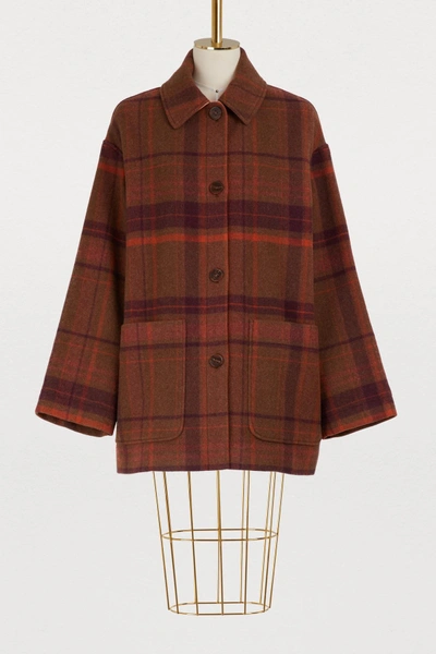 Shop Acne Studios Mid-length Wool Coat In Brown/red