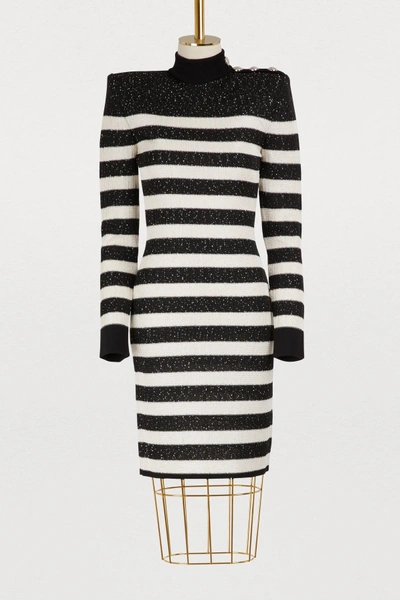 Shop Balmain Striped Mini Dress In Noir/blanc Nacré 5138c