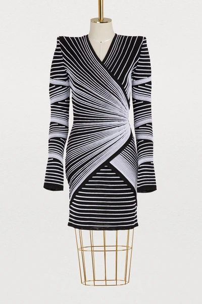 Shop Balmain Knitted Mini Dress In Noir/blanc C5101
