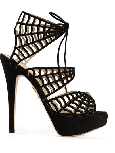 Charlotte Olympia Caught In Charlotte's Web Suede Sandals In Black