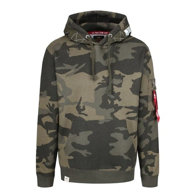 Shop Alpha Industries Printed Tape Hoody Olive Camo In 239 Olive Camo