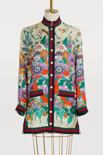 Shop Gucci Gg Garden Silk Jacket In Multi