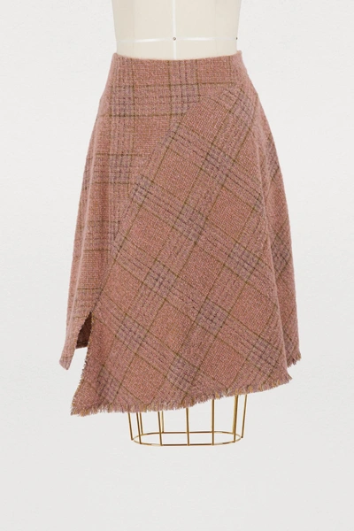 Shop Acne Studios Plaid Wool Skirt In Pink/brown