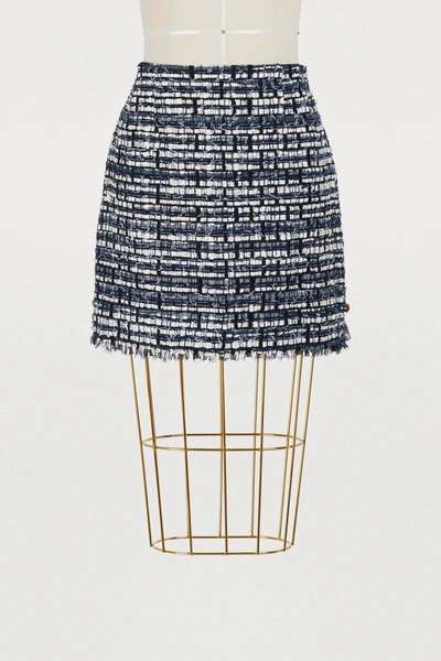 Shop Thom Browne Tweed Mini Skirt In Navy