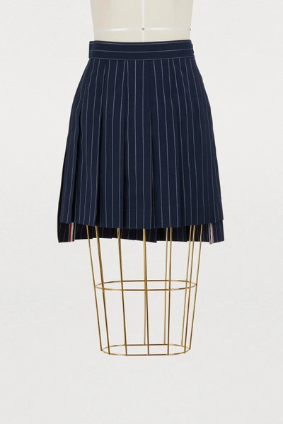 Shop Thom Browne Short Pleated Skirt In Navy