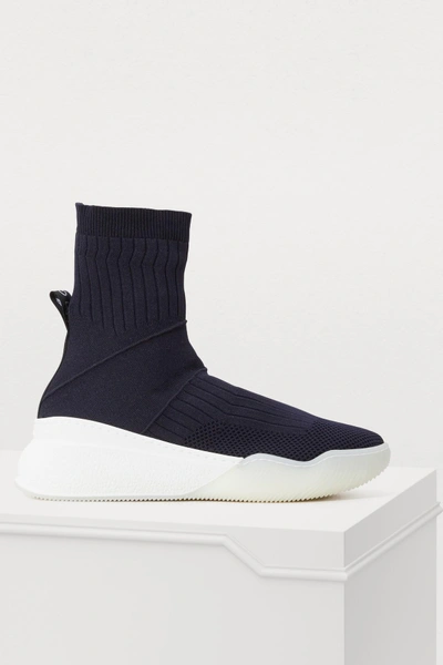 Shop Stella Mccartney Sock Sneakers In 4085 - Dk Blue/black-white