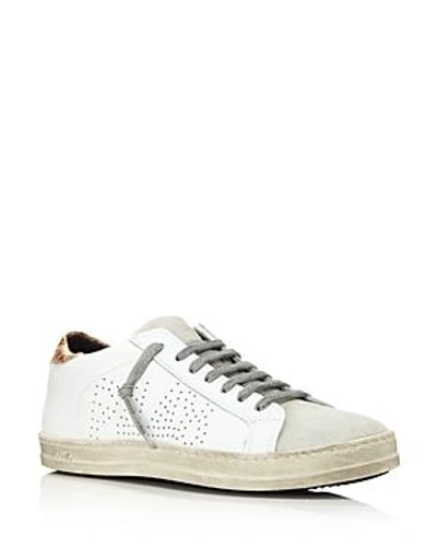 Shop P448 Women's John Perforated Leather & Snake Print Lace Up Sneakers In White/copper