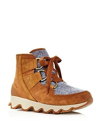 Shop Sorel Women's Kinetic Almond Toe Waterproof Nylon & Leather High-top Sneakers In Camel Brown