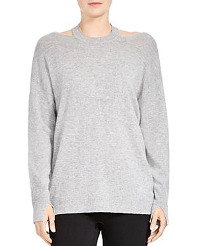 Shop Halston Heritage Merino Wool & Cashmere Cutout Sweater In Heather Gray