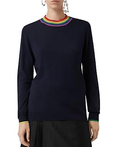 Shop Burberry Dales Wool Rainbow-collar Sweater In Navy