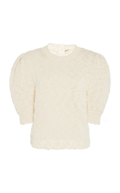 Shop Adam Lippes Textured Cotton Puff Sleeve Knit In White