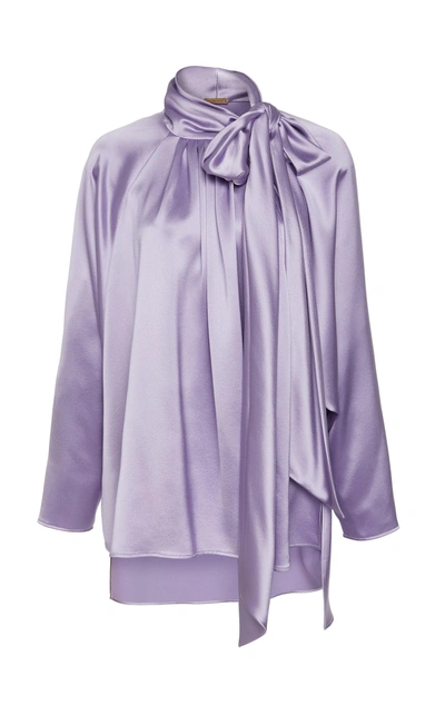 Shop Adam Lippes Silk Charmeuse Scarf Blouse In Purple