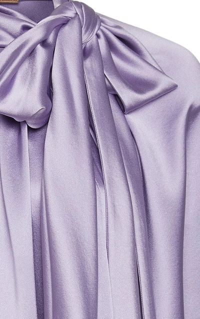 Shop Adam Lippes Silk Charmeuse Scarf Blouse In Purple