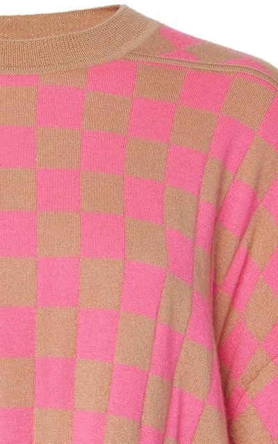 Shop Adam Lippes Checkerboard Merino Wool Crewneck In Pink