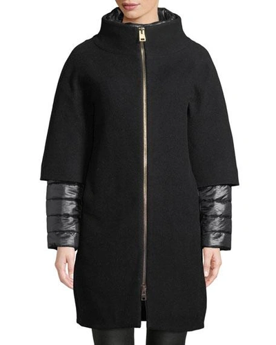 Shop Herno Top Coat W/ Padded Underlay & Zip-out Sleeves In Black