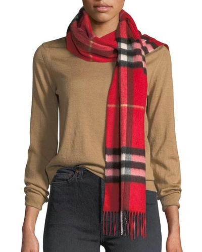 Shop Burberry Classic Check Cashmere Scarf In Bright Red